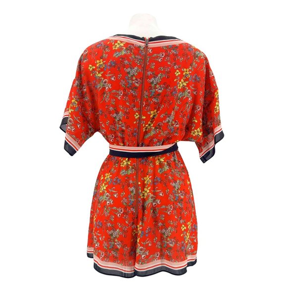 Alice + Olivia Red Fressia Blossom Bowie Striped Trim Floral Romper - Picture 4 of 4